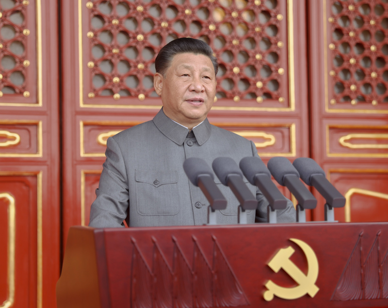 7月1日，庆祝中国共产党成立100周年大会在北京天安门广场隆重举行。中共中央总书记、国家主席、中央军委主席习近平发表重要讲话。新华社记者 鞠鹏 摄